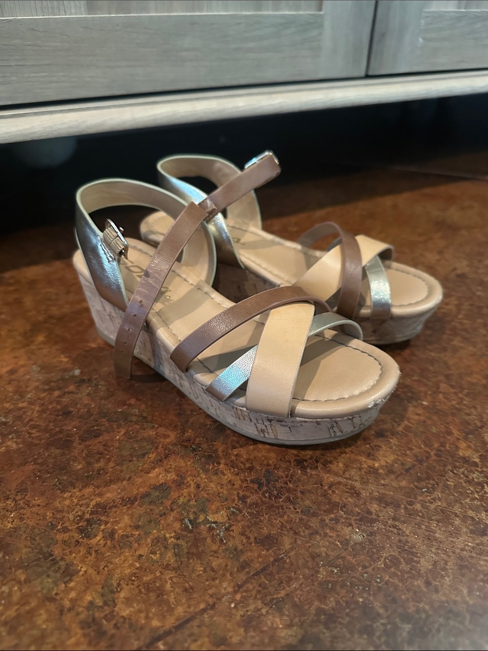 Soda Girls' Metallic Neutral Wedge Sandals - Beige, Bronze, Silver